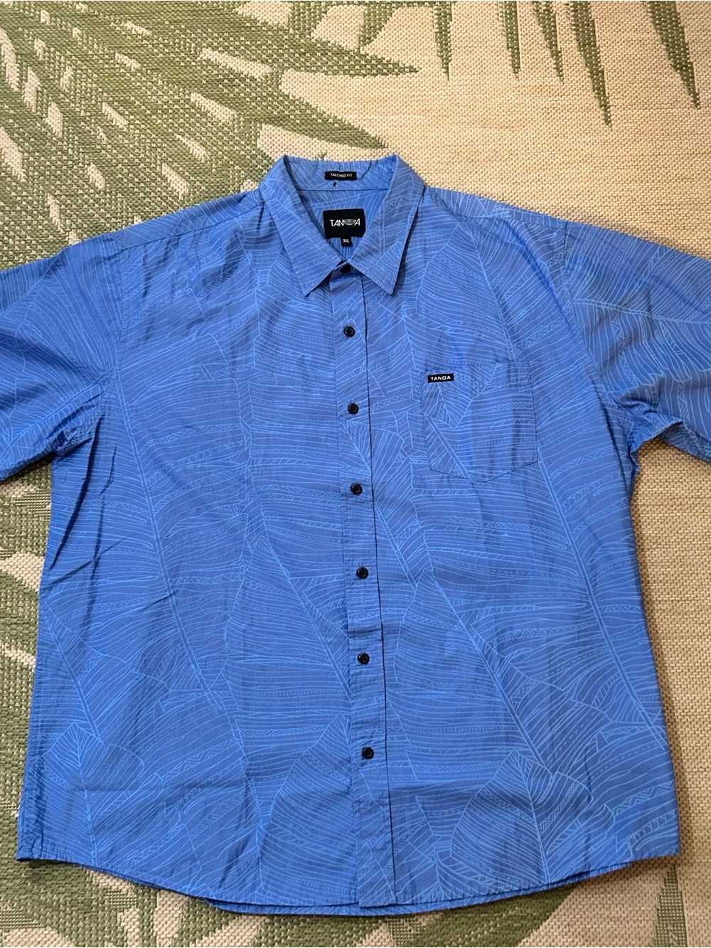 Tanoa Men’s  Blue Short-Sleeve Casual Button-Down Aloha Shirt. 3XL